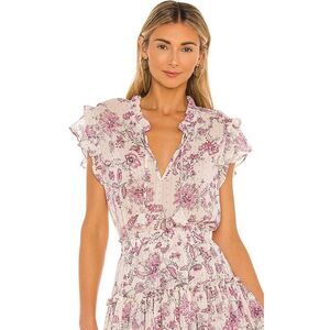 NWOT MISA Basia Siena Pink Paisley Floral Chiffon Flutter Sleeve Top, XS $210 B1